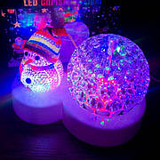 Новорічний світильник куля Сніговик світлодіодний led лід диско обертовий різдвяний настільний проектор