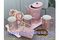 Чайный набор с подносом розовый 6 предметов