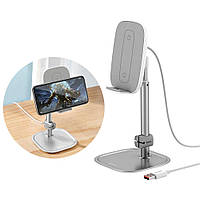 Настільний тримач з бездротовою зарядкою для телефону Baseus Telescopic Desktop Bracket Silver (SUWY-D0S)