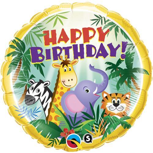 Q18" Birthday Jungle Friends Foil Balloons. Куля фольгована З Днем народження. Джунглі, В УП, фото 1