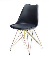 Черный стул с золотыми ножками из металла цельнолитое сиденье с сидушкой Milan GD-ML