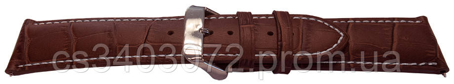 Коричневий з білою строчкою шкіряний ремінець для наручних годинників з фактурою під крокодила, 22 мм