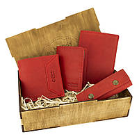 Подарунковий набір жіночий Handycover №44 (червоний) гаманець, 2 обкладинки, ключниця в коробці