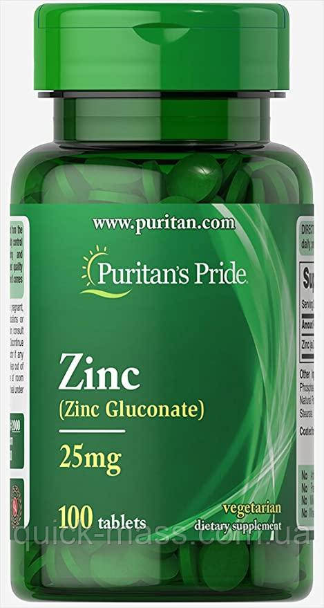 Цинк Puritan's Pride Zinc Gluconate 25 mg 100tab, фото 1