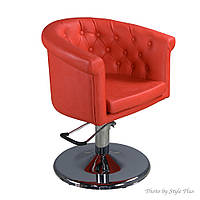 Парикмахерское кресло на гидравлике для стрижки круглое с мягкими подлокотниками для салона красоты S005 Красный