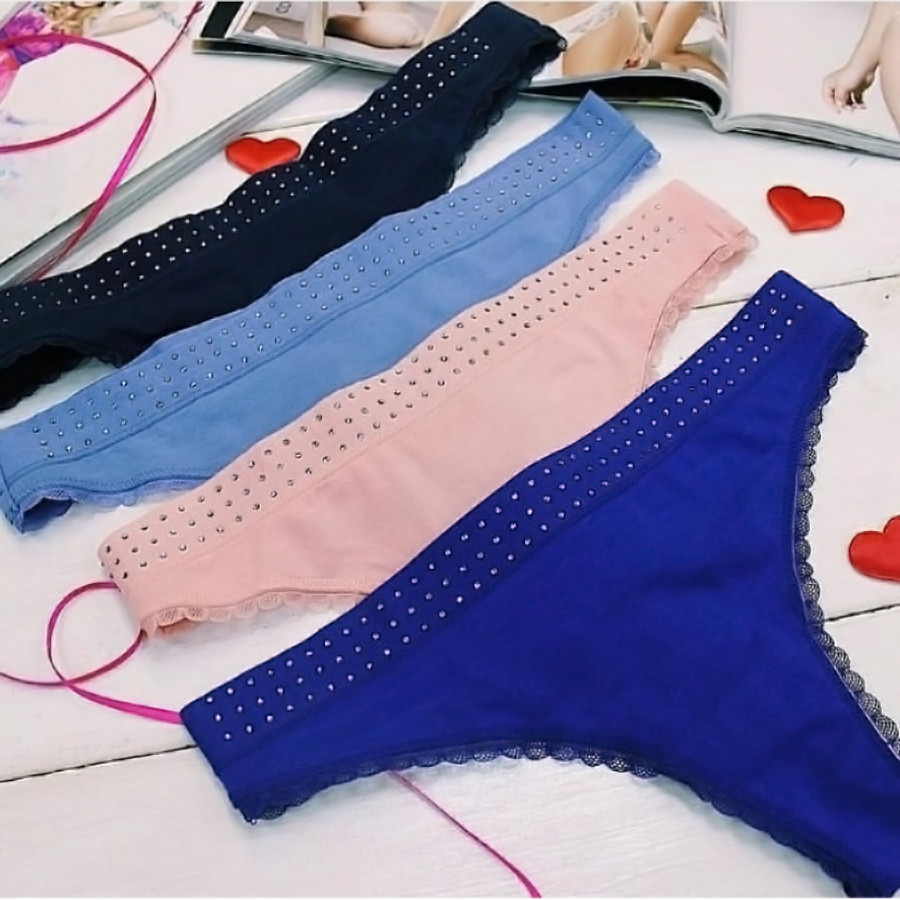 Трусики жіночі стринги La Vivas 20838 з широкою гумкою, колір Попелясто-рожевий + зимові сутінки, розмір M, фото 1