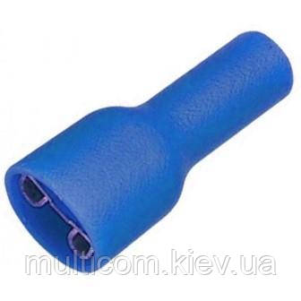 20-04-099. Клема повністю ізолір. плоска (4,8-0,8 мм) під кабель 1,5-2,5 мм² гніздо (F), синя, 100 шт/пачка, фото 1