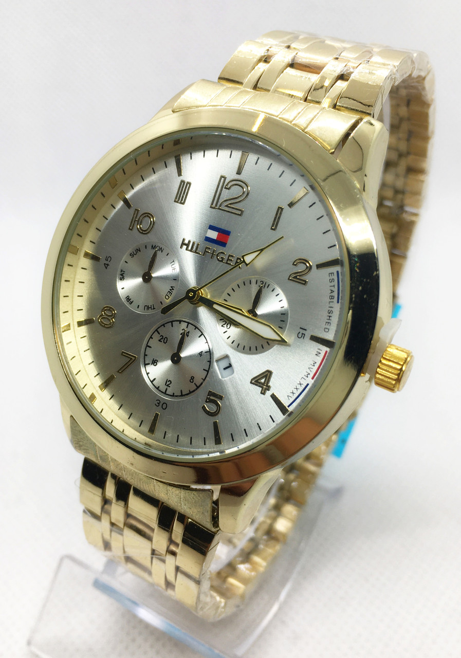 Мужские наручные часы Тоmmy Нilfigеr (Томми Хилфигер), золото с белым циферблатом ( код: IBW548YO ) - фото 1 - id-p1306308500