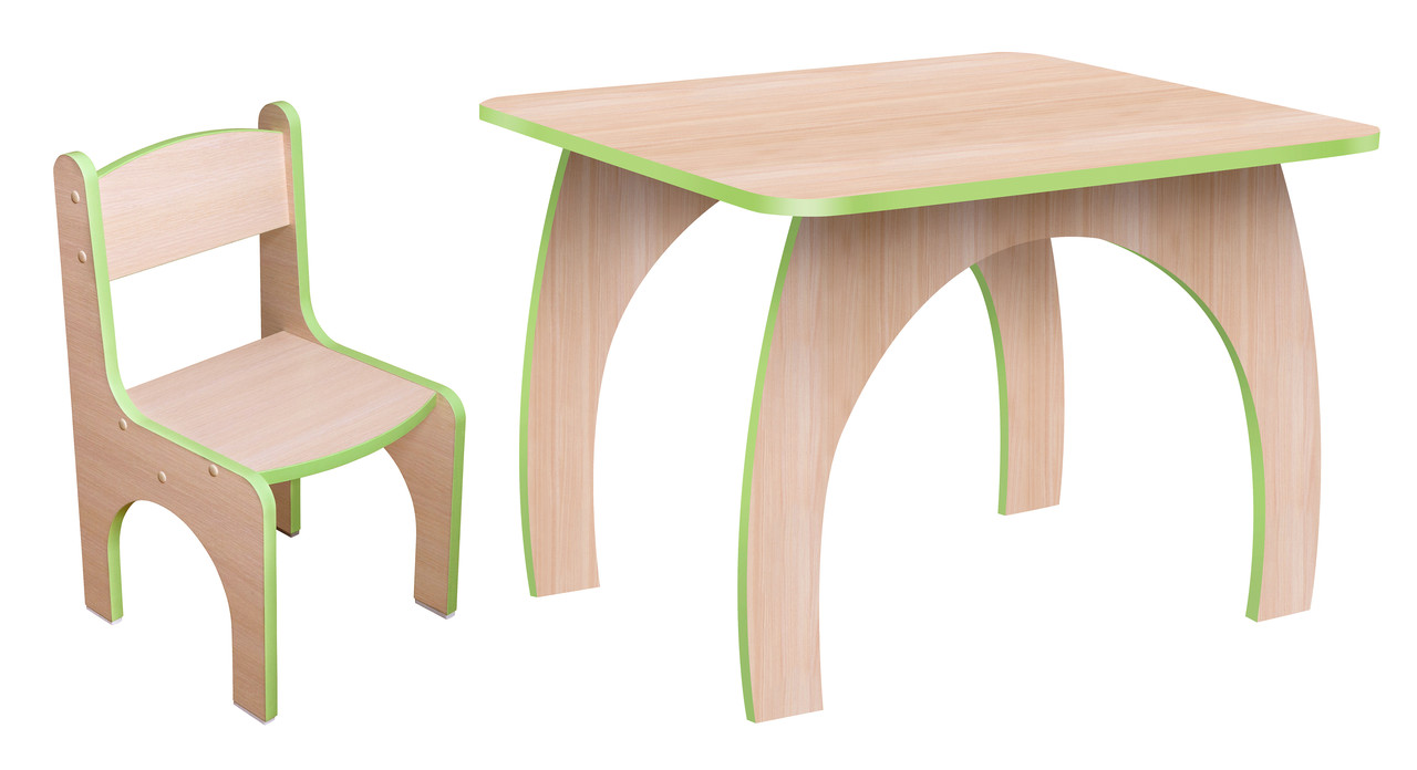 Комплект (стіл+стілець) дитячий Капитоша МАКСІ-Меблі Дуб молочний (зелена кромка) (9616), фото 1