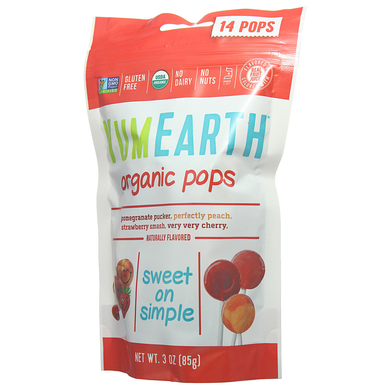 Органические натуральные фруктовые конфеты-леденцы на палочке, Ассорти, Yummy Earth, США, в упаковке 14 штук - фото 3 - id-p1306323433