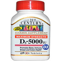 Витамин Д3, 21st Century Health Care, Д-5000, 110 таб.