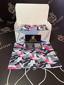 Медичні тришарові камуфляжні маски рожеві і зелені 50 шт/уп