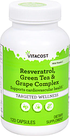 Ресвератрол с зеленым чаем и виноградом, Vitacost, Resveratrol Green Tea & Grape Complex, 120 капсул