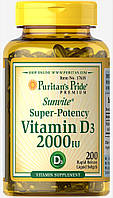 Витамин Д, Vitamin D3 2000 ME, Puritan's Pride, 200 капсул