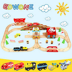 Залізна дорога з дерева дитяча, EdWone, 80 деталей, 3+ (Brio, Ikea) E21A10 (E18A11)