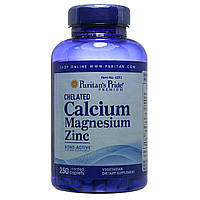 Кальций Магний Цинк хелат, Chelated Calcium Magnesium Zinc, Puritan's Pride, 250 таблеток