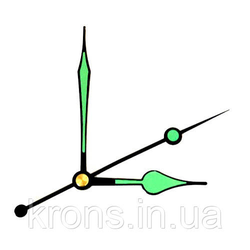Стрілки для годинника, годинникового механізму комплект з 3 стрілок, люмінісцентні, фото 1