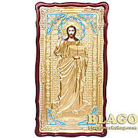 Храмовая икона Спаситель Иисус Христос большая в ризе, фигурная рамка, 61х112 см