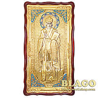 Храмовая икона Святой Николай Чудотворец большая в ризе, фигурная рамка, 61х112 см