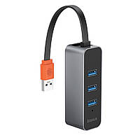 USB-хаб концентратор Baseus Adapter Steel Cannon USB-А to 3хUSB3.0+RJ45 Dark Gray (CAHUB-AH0G)