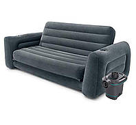 Надувний диван Intex 203х224х66 см. Флокований диван трансформер 2 в 1, з електричним насосом