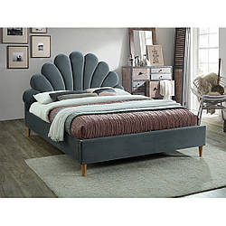 Двоспальне ліжко Signal Santana Velvet 160х200см з високим м'яким узголів'ям сірий велюр в стилі модерн
