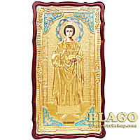 Храмовая икона Пантелеймон целитель большая в ризе, фигурная рамка, 61х112 см