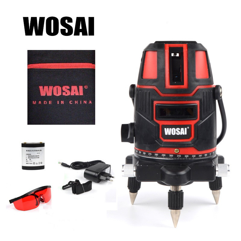 WOSAI 5 линий 6 точек 4H1V ❌ КРАСНИЙ ЛУЧ ➜ до 50 м 🔴 лазерний рівень нівелір WS-A5 ПОВНА КОМПЛЕКТАЦІЯ