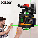 4D Лазерний рівень Hilda 4D 16 ліній для стяжки підлоги, плитки ➜ ПУЛЬТ ➜ Кронштейн ➜ Зелені промені, фото 7
