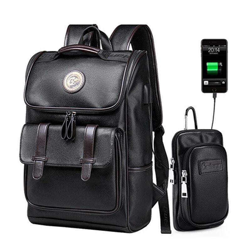 Рюкзак городской мужской LIELANG с USB портом. Мужской рюкзак для ноутбука Черный + СУМКА - фото 1 - id-p1306593090