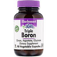 Тройной бор 3мг, Bluebonnet Nutrition, Triple Boron, 90 вегетарианских капсул