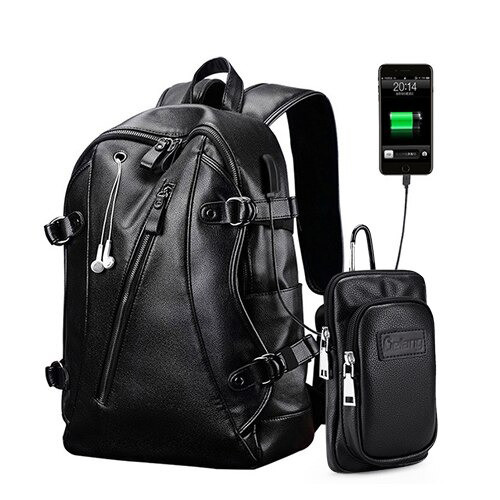 Рюкзак городской мужской LIELANG с USB портом. Мужской рюкзак для ноутбука Черный + Сумка - фото 1 - id-p1306606899