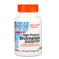 Бромелайн Высокой Эффективности,3000 GDU, 500 мг, Doctor's Best, 90 растительных капсул