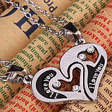 Парные кулоны сердце для влюбленных. Гравировка "I Love you". Цвет серебро и титан., фото 7