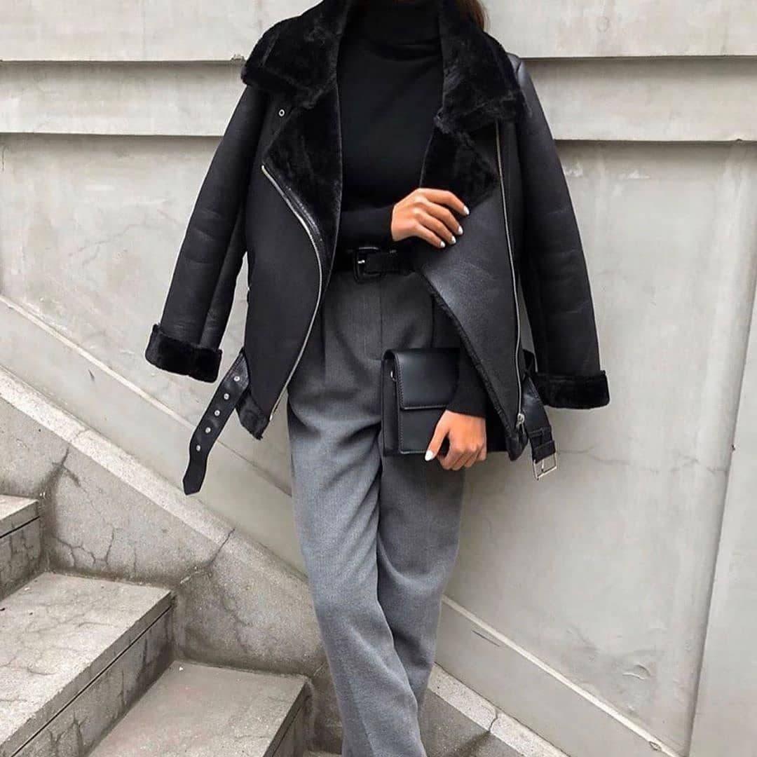 Жіноча чорна дублянка авіатор у стилі Зара, фото 1