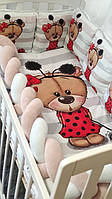 Детская постель в кроватку девочке "Мышка с бантиком" с защитой и балдахином