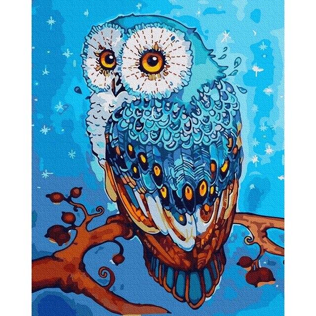 Картина за номерами 40х50 см DIY Блакитна сова на гілці (FX 30482), фото 1