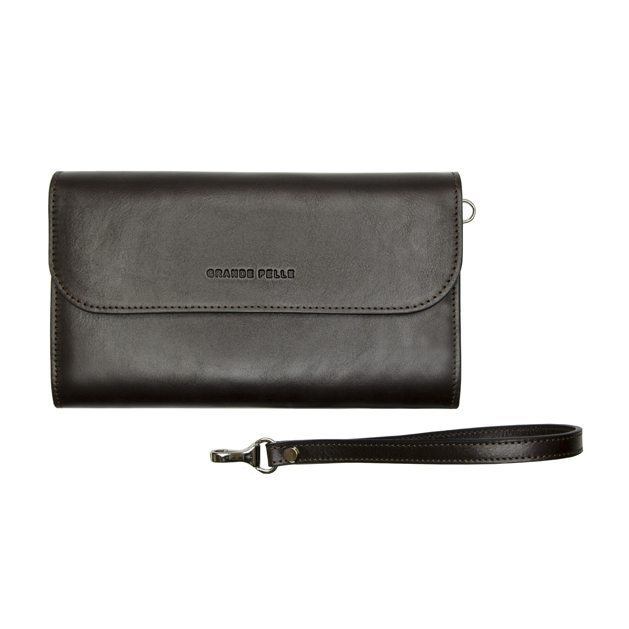 Стильний чоловічий клатч коричневий на магнітах з ремінцем сумка-барсетка універсальна від Grande Pelle