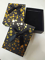 Подарочная коробочка для набора картон "золотой горох черный" 7х 9.5х3 см
