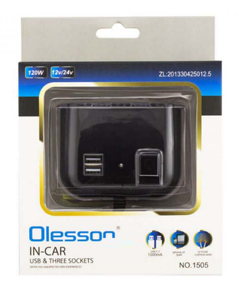 Розгалужувач автомобільного прикурювача Olesson 1505 2USB 12V-24V Чорний, фото 2