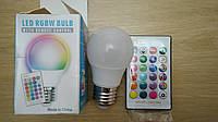 Лампа светодиодная LED A50 RGB+CW 5 Ватт с ИК пультом управления. Цоколь Е27