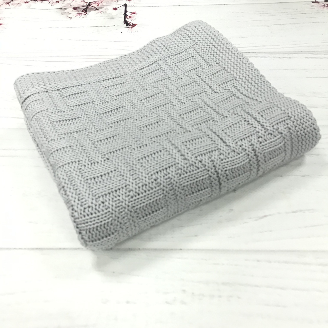 Плед в'язаний плетінка колір сірий 95*75 см (90% бавовна, 10% акрил), фото 1