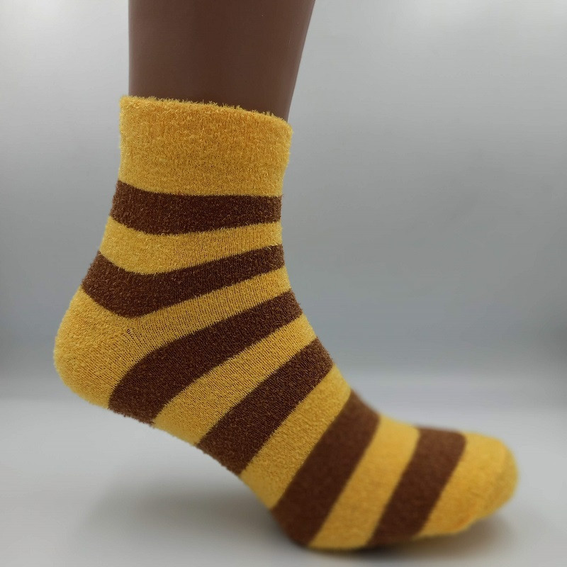 Шкарпетки жіночі теплі махра-трукавка середньої довжини зимові яскраві смужка жовто-коричнева