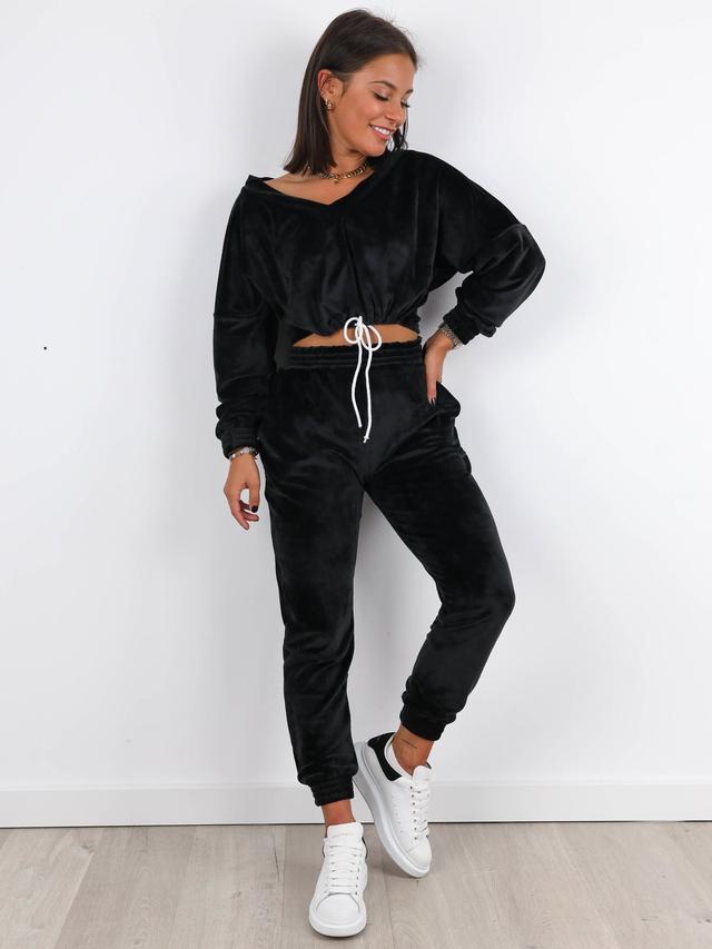 Женский велюровый костюм-двойка топ oversize и штаны на высокой посадке