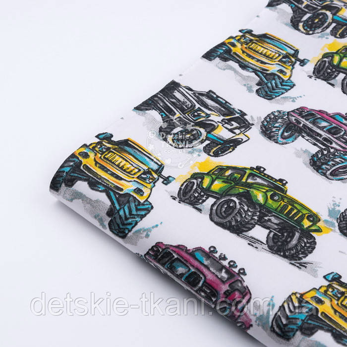 Клапоть бязі "Джипи на білому фоні", №3144, розмір 30*160 см, фото 1