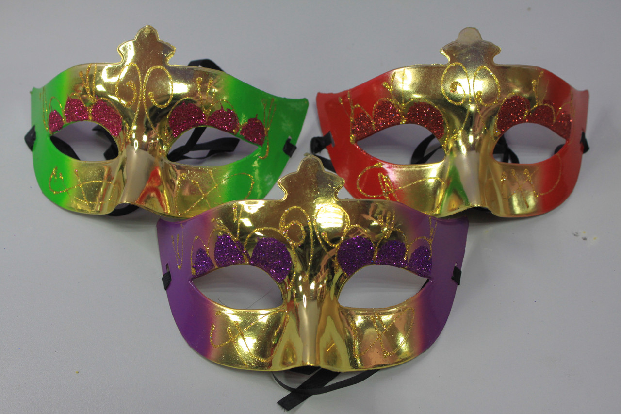 Маска новорічна голограма картонна на резинці прикрашена глітером, фото 1