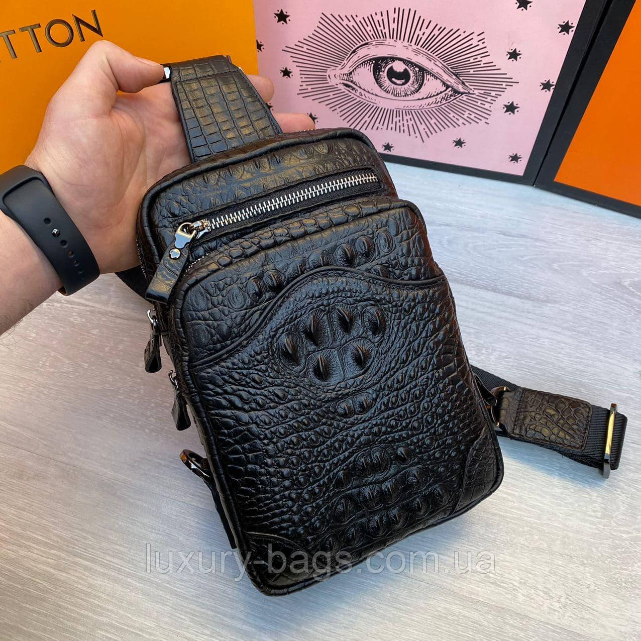 Чоловіча нагрудна сумка H.T leather під крокодила