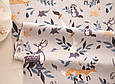 Сатин (бавовняна тканина) оленя, лисички, зайці на сірому (0,80*160), фото 3