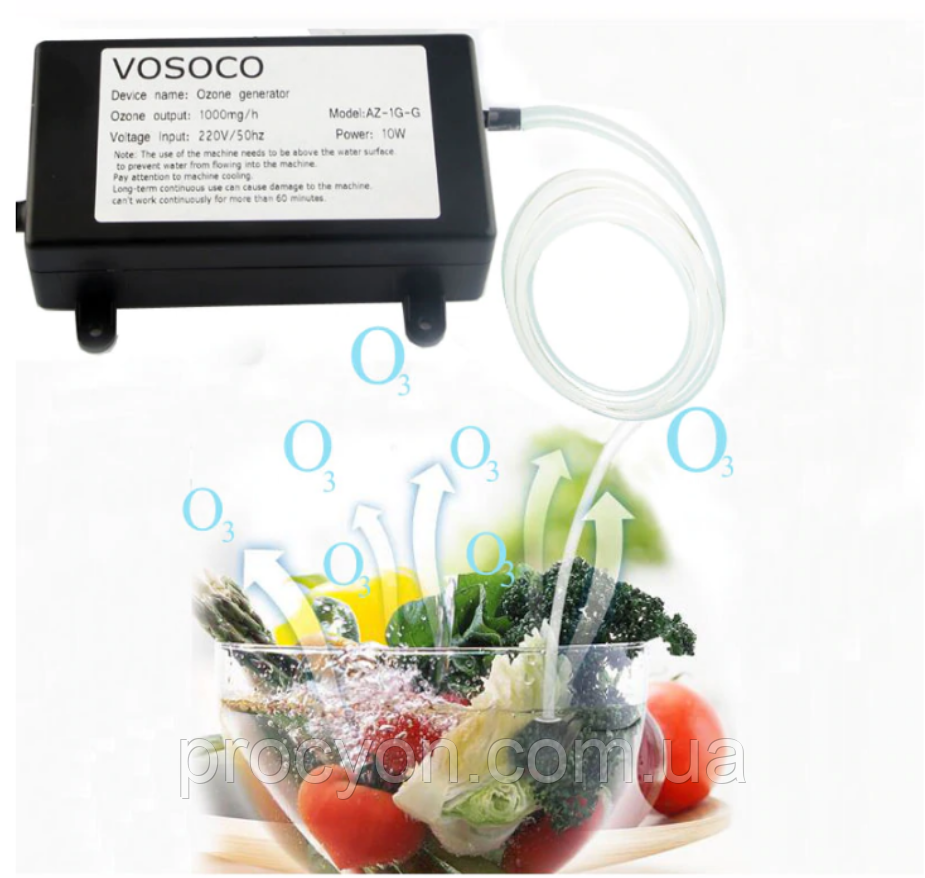 Озонатор води, очищення продуктів, 1000 мг.