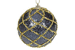 Ялинковий шар 8 см c золотим декором, колір - синій з золотом (12шт)